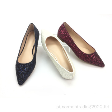 Sapatos sociais de cetim liso feminino e superior com glitter